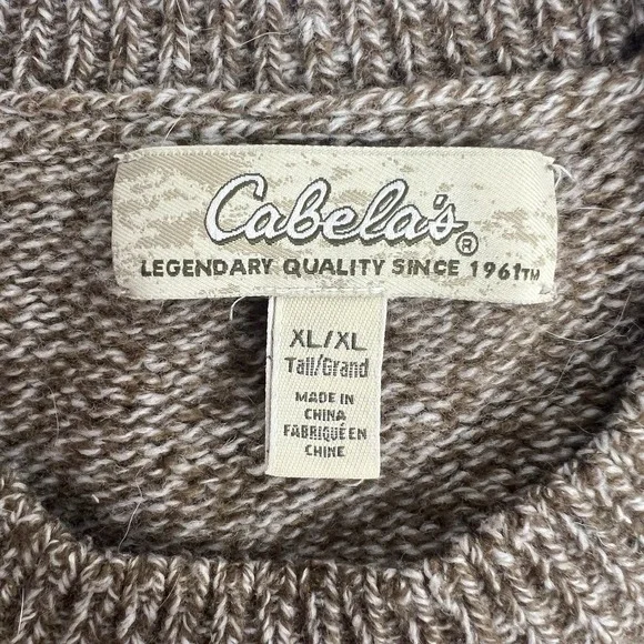 Vintage LL Bean Sweater Mens XL Tall Brown Heather Wool Crewneck Pullover 90s